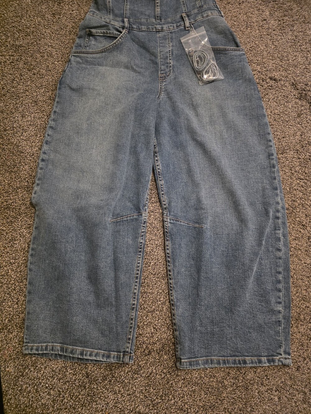 We The Free Free People Je Suis Pret Denim Strapless Barrel Leg Jumpsuit NWT M - Picture 11 of 16
